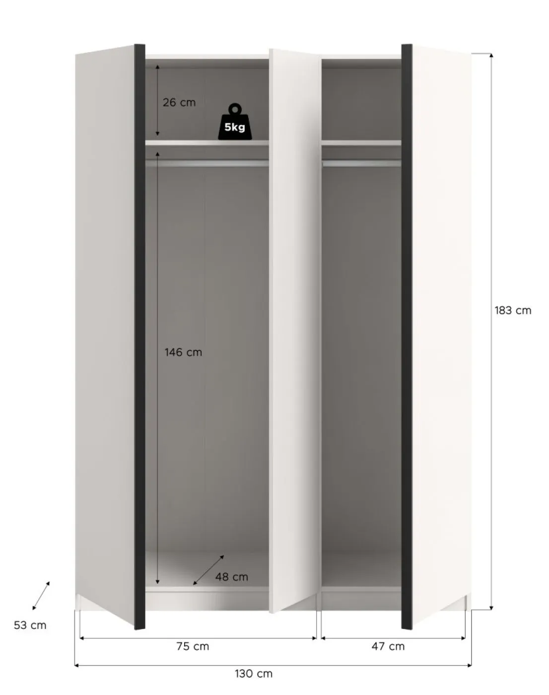 Kleiderschrank Oakland | mit 3 Türen | weiß