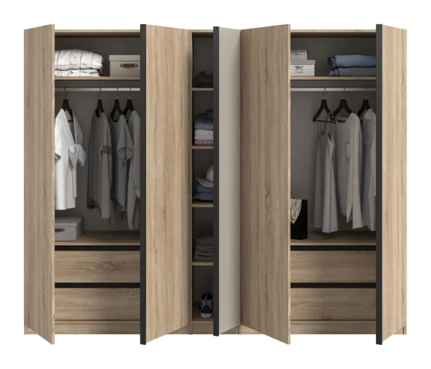 Kleiderschrank Oakland | 5 Türen | Drehtürenschrank | Sonoma Eiche