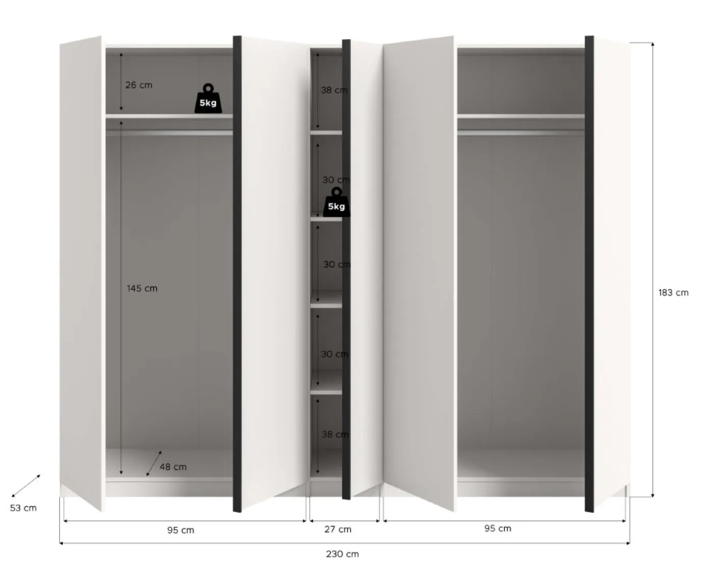 Kleiderschrank Oakland | mit 5 Türen | weiß