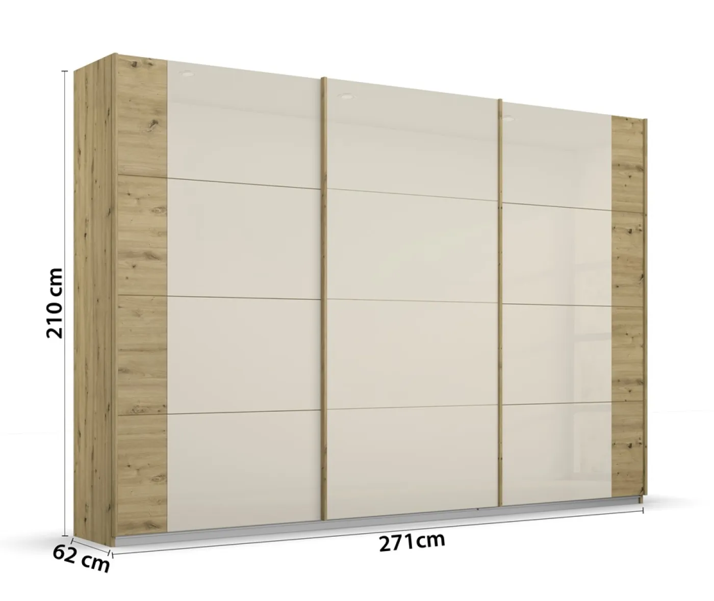 Kleiderschrank Schwebetürenschrank Artemis | mit Glastüren | Eiche Artisan / champagner | verschiedene Größen