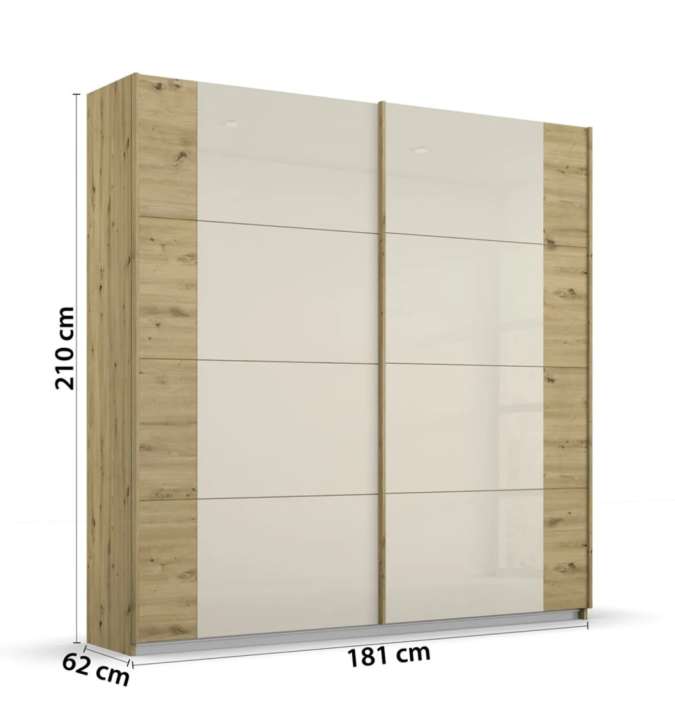 Kleiderschrank Schwebetürenschrank Artemis | mit Glastüren | Eiche Artisan / champagner | verschiedene Größen