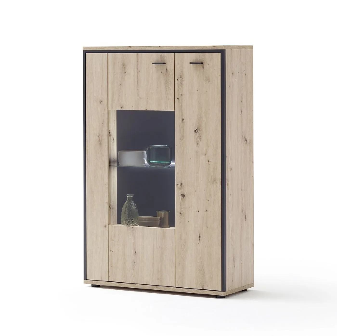 Kombi-Highboard Buenos Aires | Balkeneiche | mit 1-er Set LED Rückwandbeleuchtung