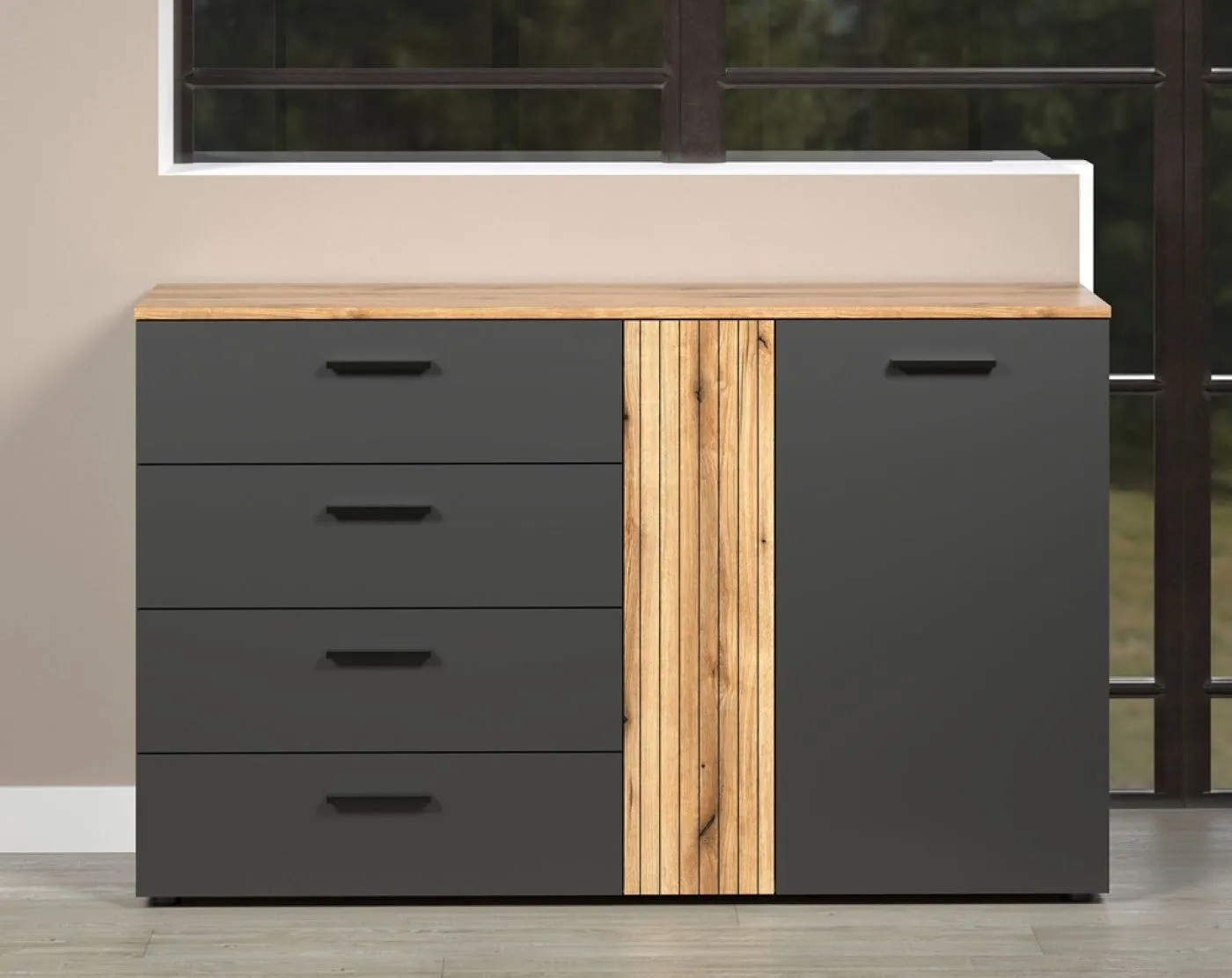 Kommode Esteban 1 | Anthrazit / Coast Evoke Oak