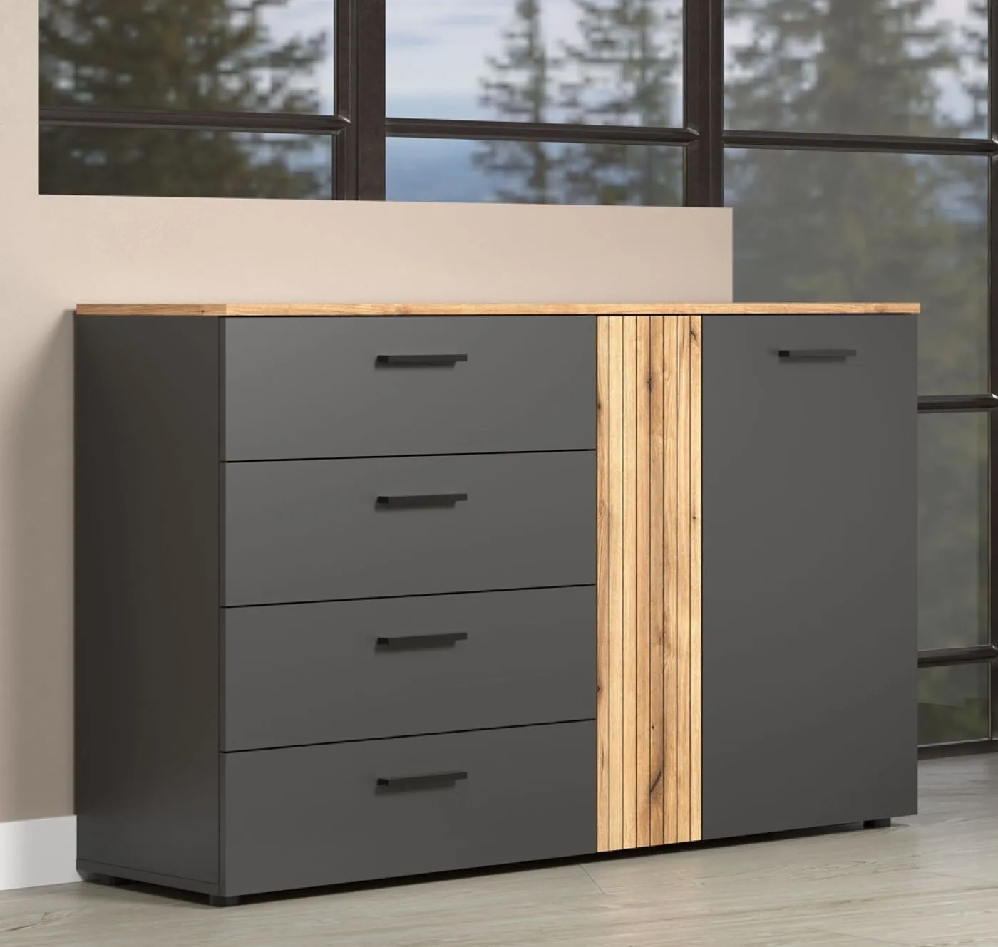 Kommode Esteban 1 | Anthrazit / Coast Evoke Oak