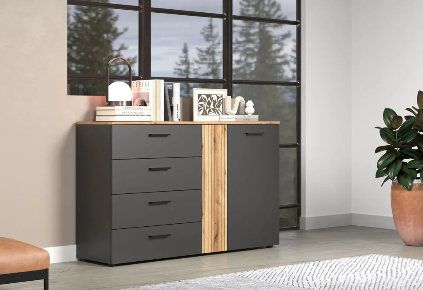 Kommode Esteban 1 | Anthrazit / Coast Evoke Oak