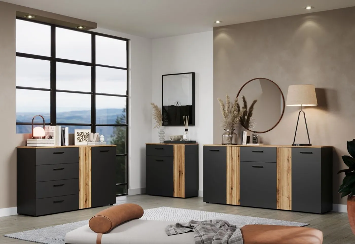 Kommode Esteban 2 | Anthrazit / Coast Evoke Oak
