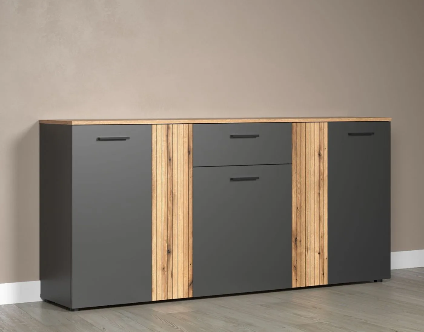 Kommode Esteban 3 | Anthrazit / Coast Evoke Oak