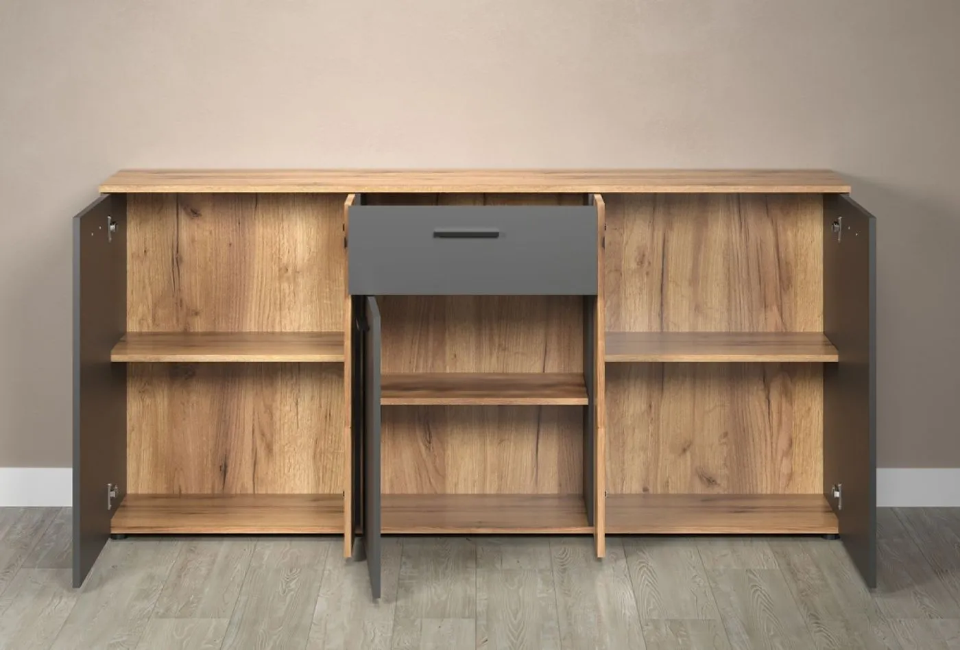 Kommode Esteban 3 | Anthrazit / Coast Evoke Oak