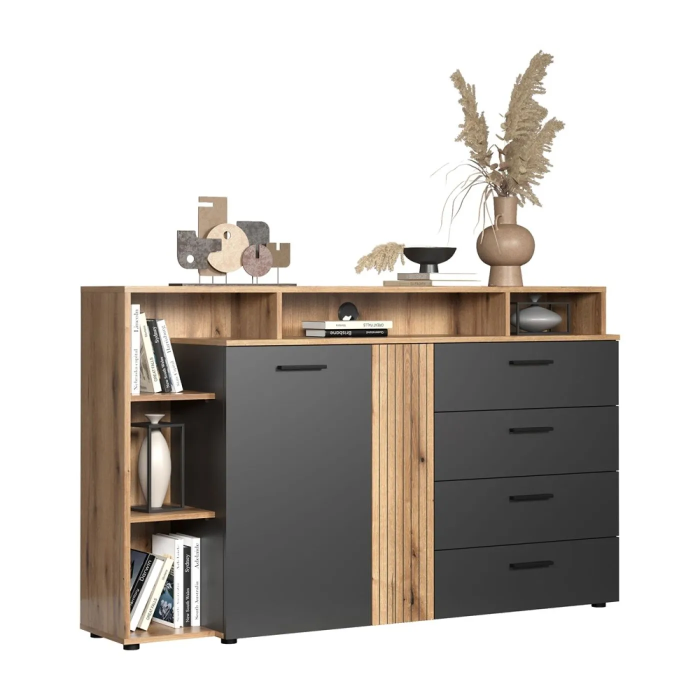 Kommode Esteban 4 | Anthrazit / Coast Evoke Oak
