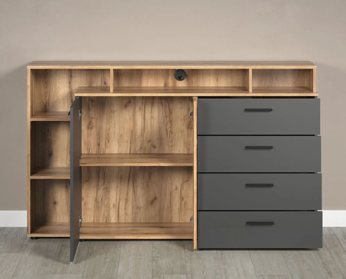 Kommode Esteban 4 | Anthrazit / Coast Evoke Oak