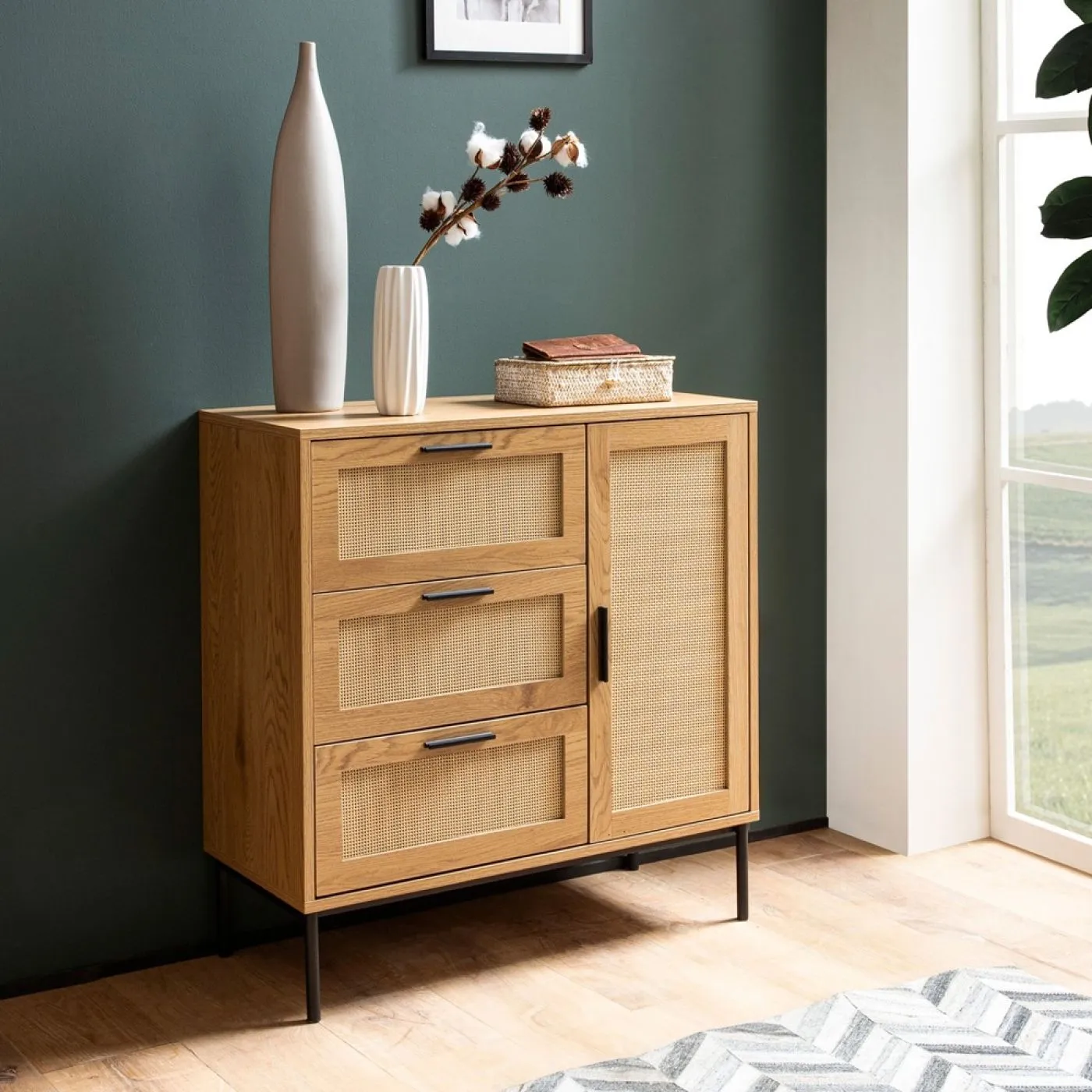 Kommode French 2 | Geflecht | braun / schwarz