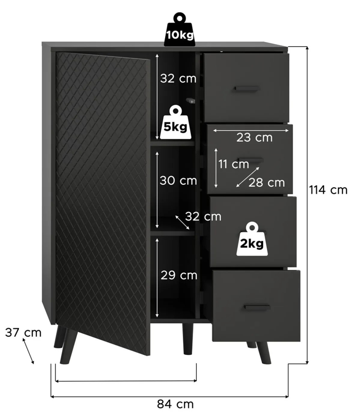 Kommode Linea | mit Schubkästen | grau