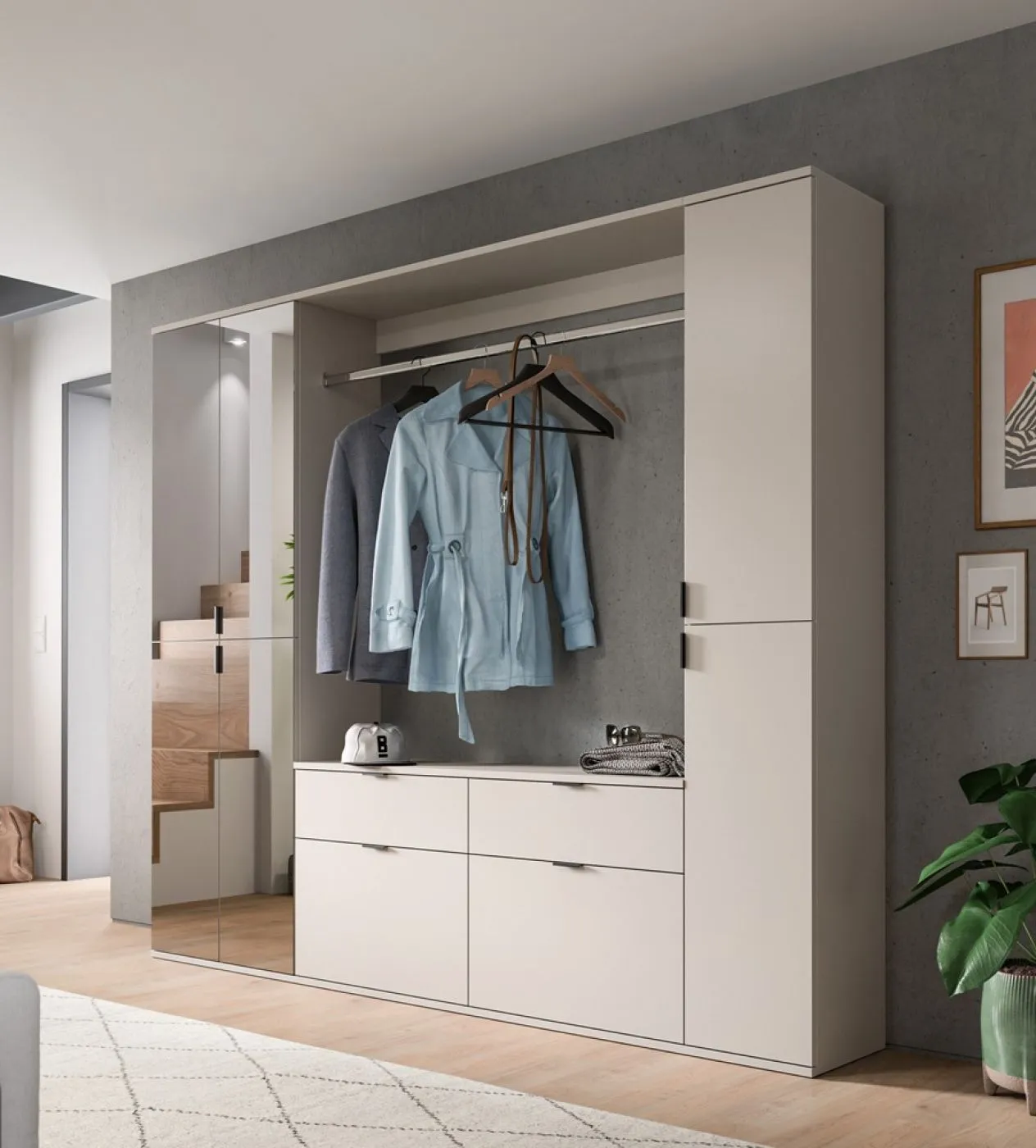Kommode mit Garderobenstange Projekt X breit | Kaschmir