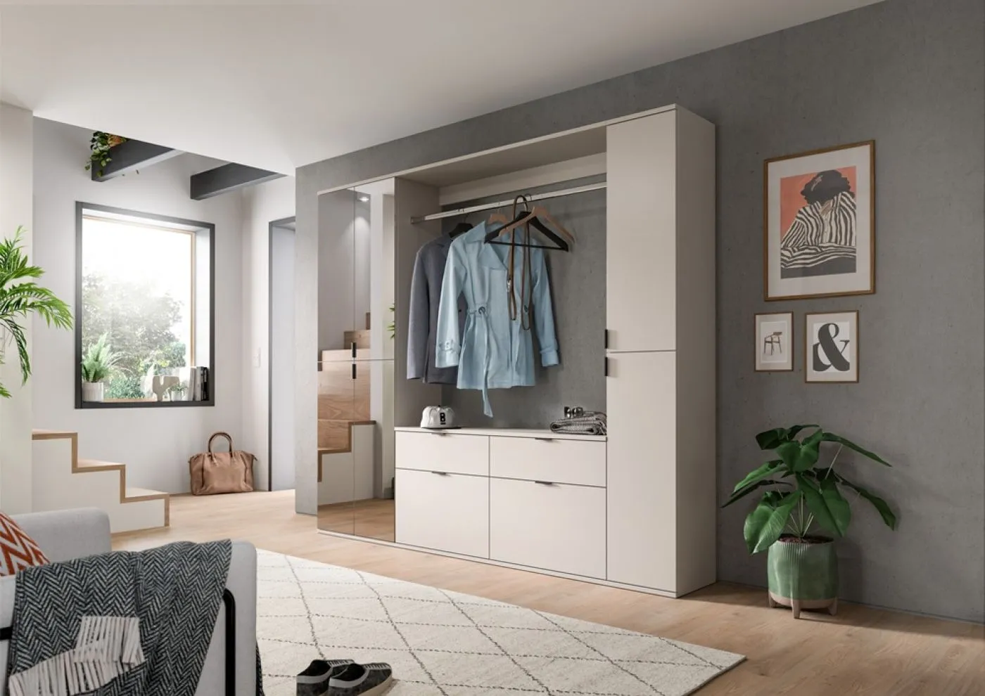 Kommode mit Garderobenstange Projekt X breit | Kaschmir