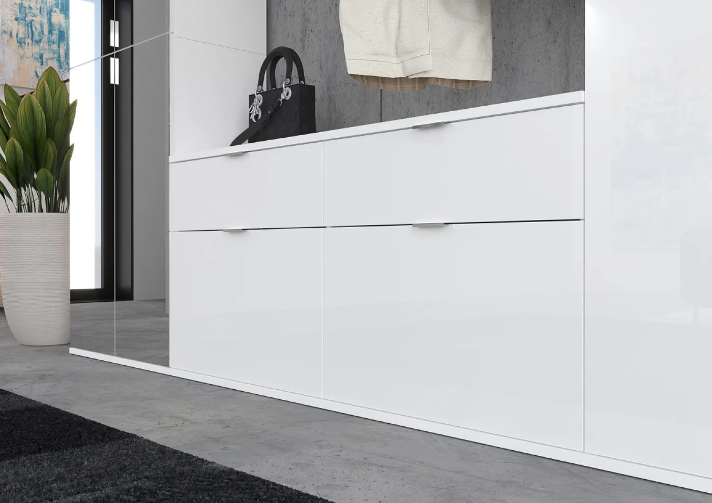 Kommode mit Garderobenstange Projekt X breit | weiß Hochglanz