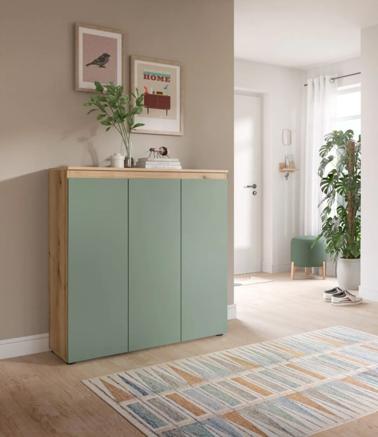 Kommode Scarpa | 105 x 110cm | Smoke green / Evoke Eiche