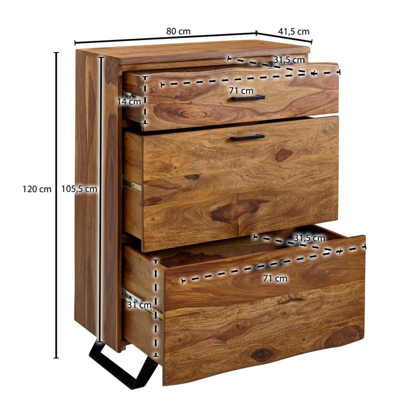 Kommode Sideboard Leonie | Sheesham Massivholz