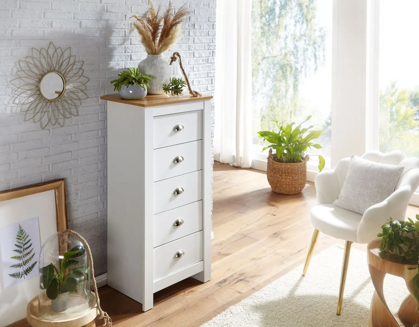 Kommode Sideboard Liam | weiß / braun