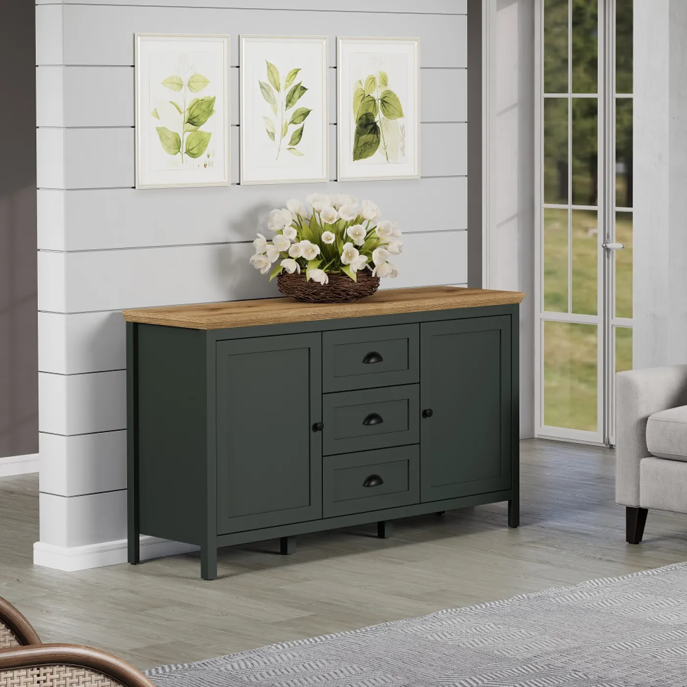 Kommode Sideboard Stanton | Tannengrün / Eiche