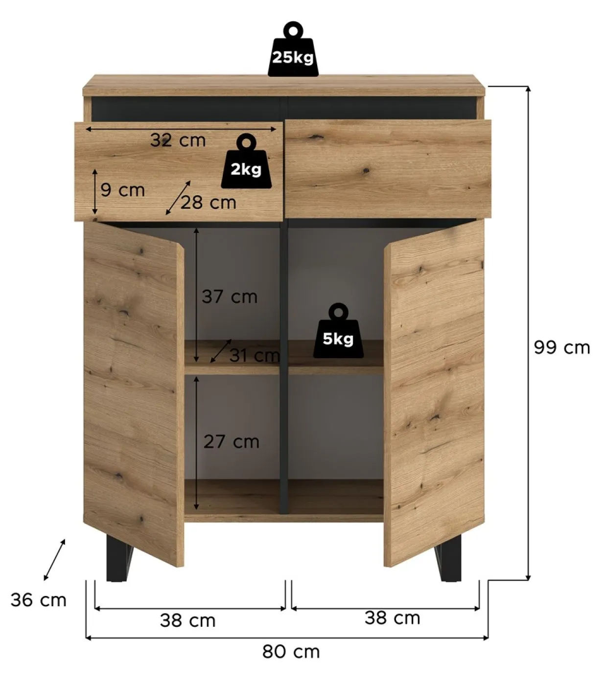 Kommode Tomasa | Evoke Oak / schwarz
