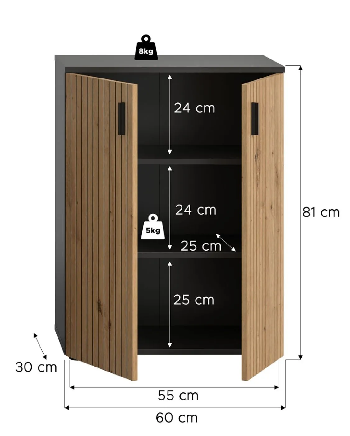 Kommode Unterschrank Mone | Basalt grau / Artisan Oak