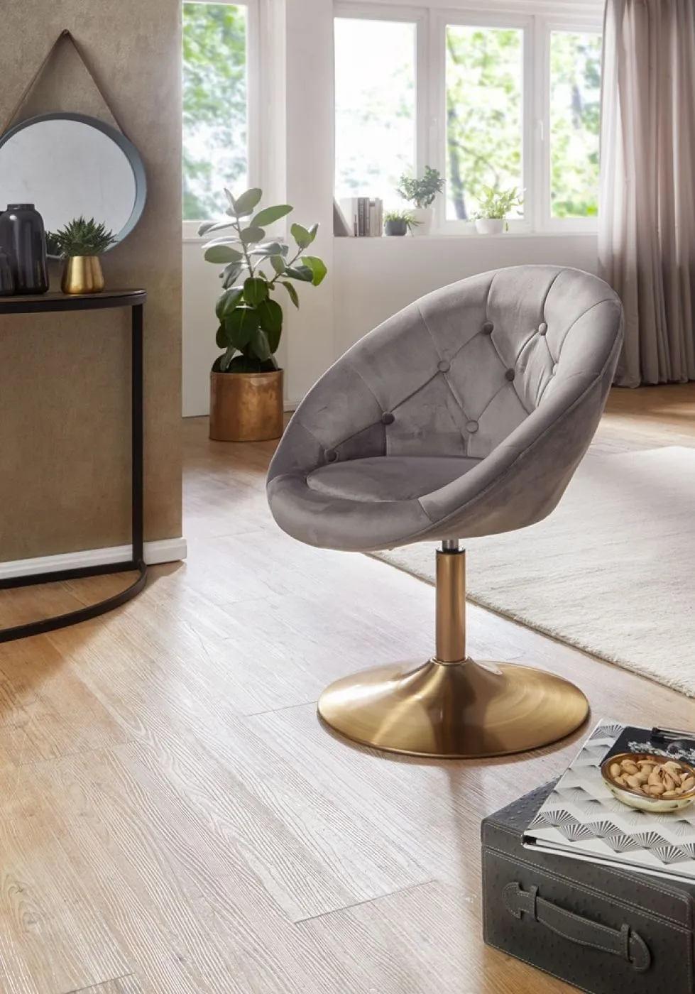 Loungesessel Nobile | samt | drehbar | grau