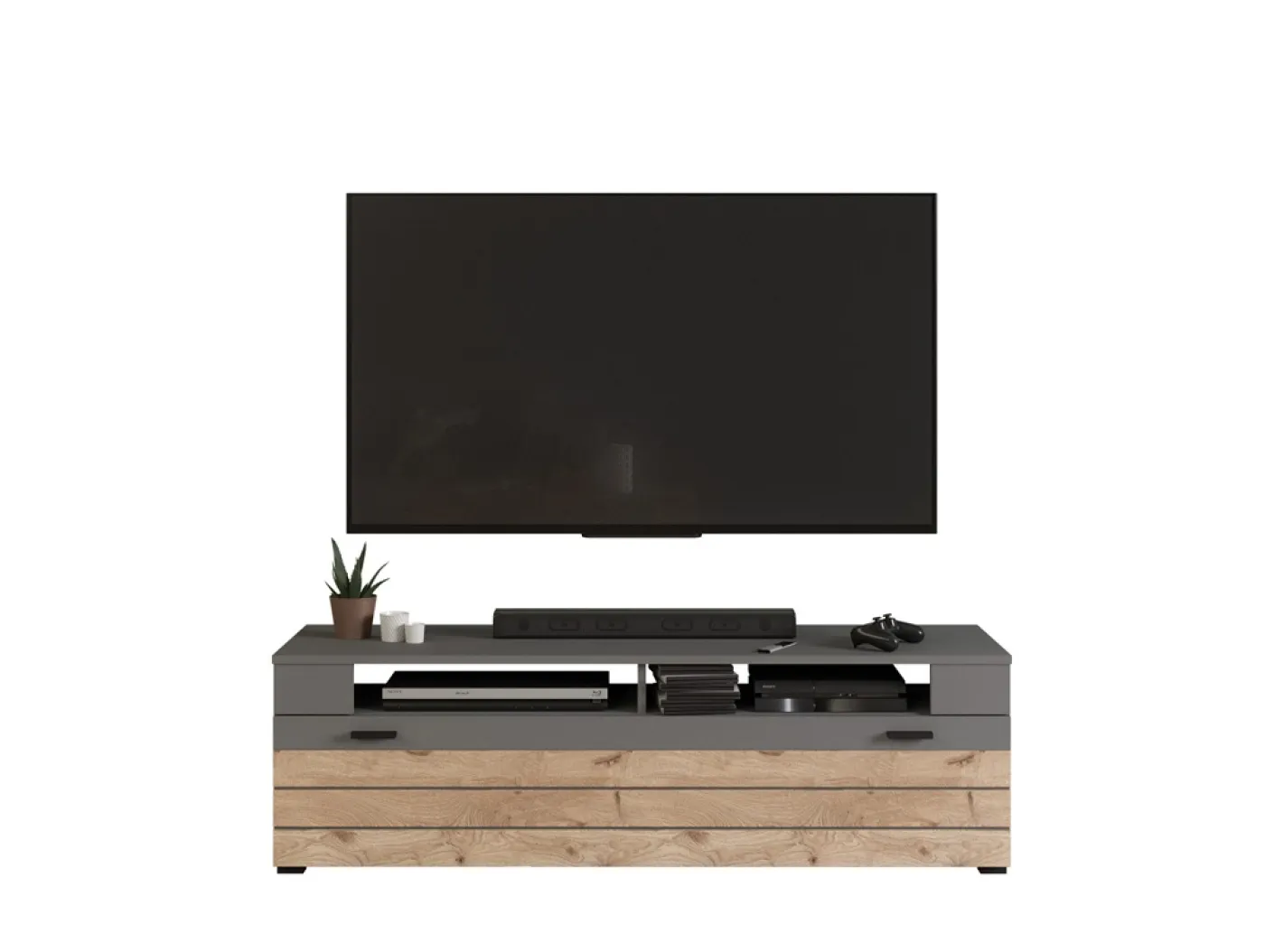 Lowboard TV-Board Freno | grau matt / Nox Oak | LED Beleuchtung