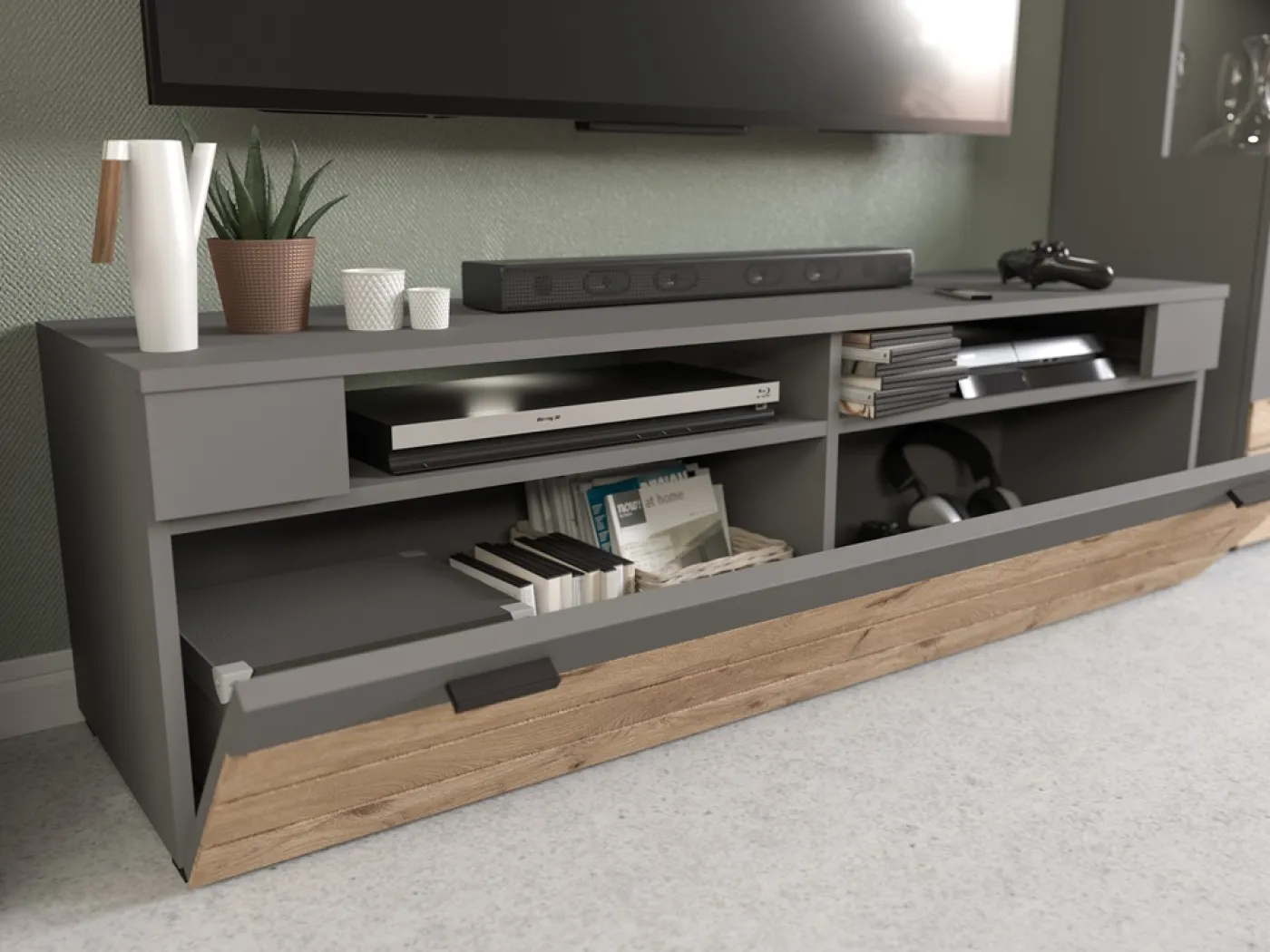 Lowboard TV-Board Freno | grau matt / Nox Oak | ohne Beleuchtung