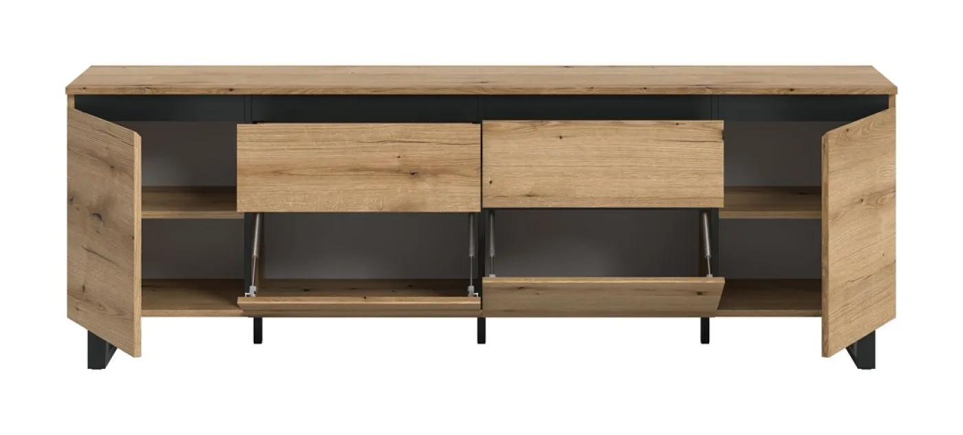 Lowboard TV-Board Tomasa | Evoke Oak / schwarz