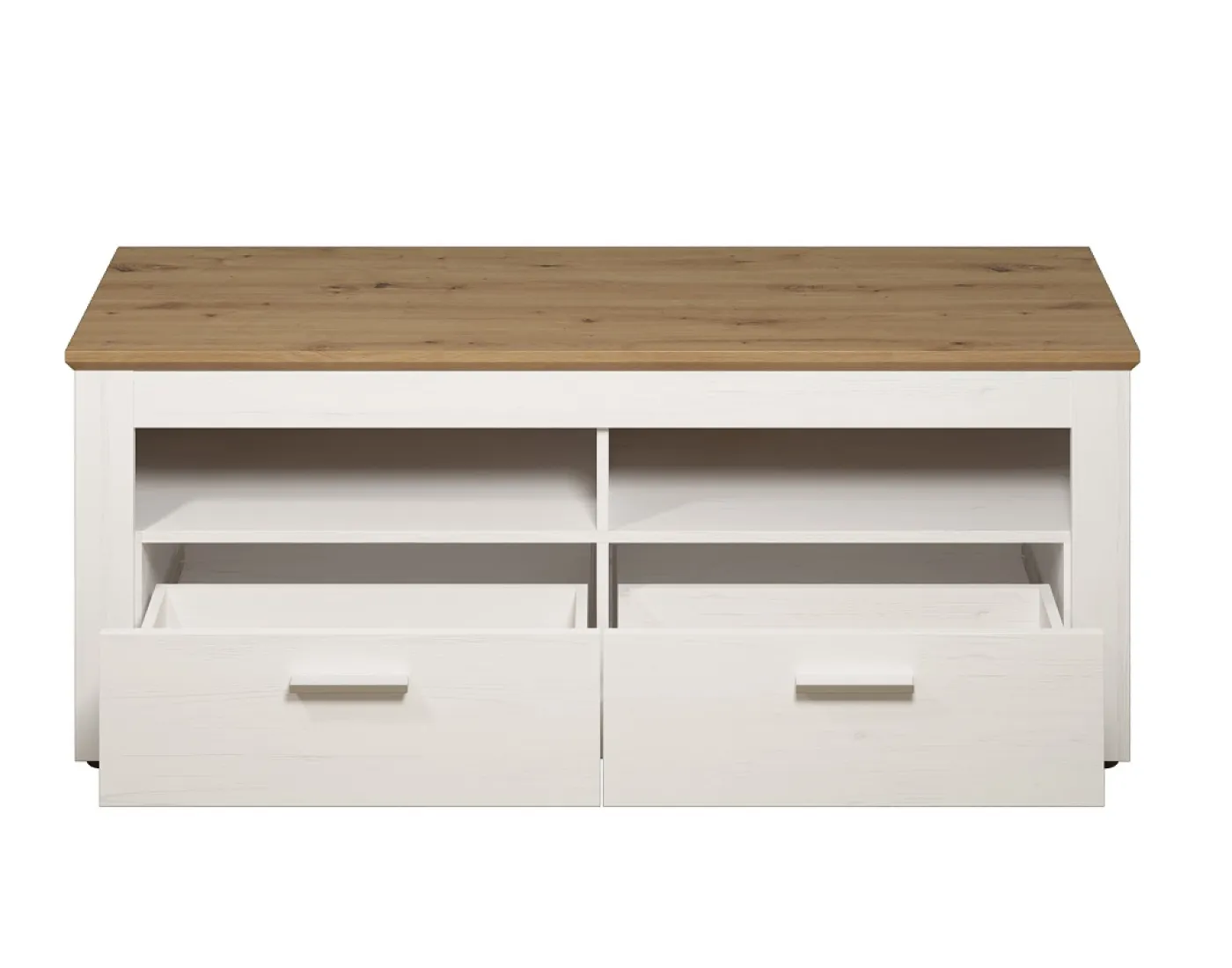 Lowboard TV-Schrank Shade | Andersen Pinie weiß / Artisan Eiche | Landhausstil | mit 2er Set LED Unterbauspots