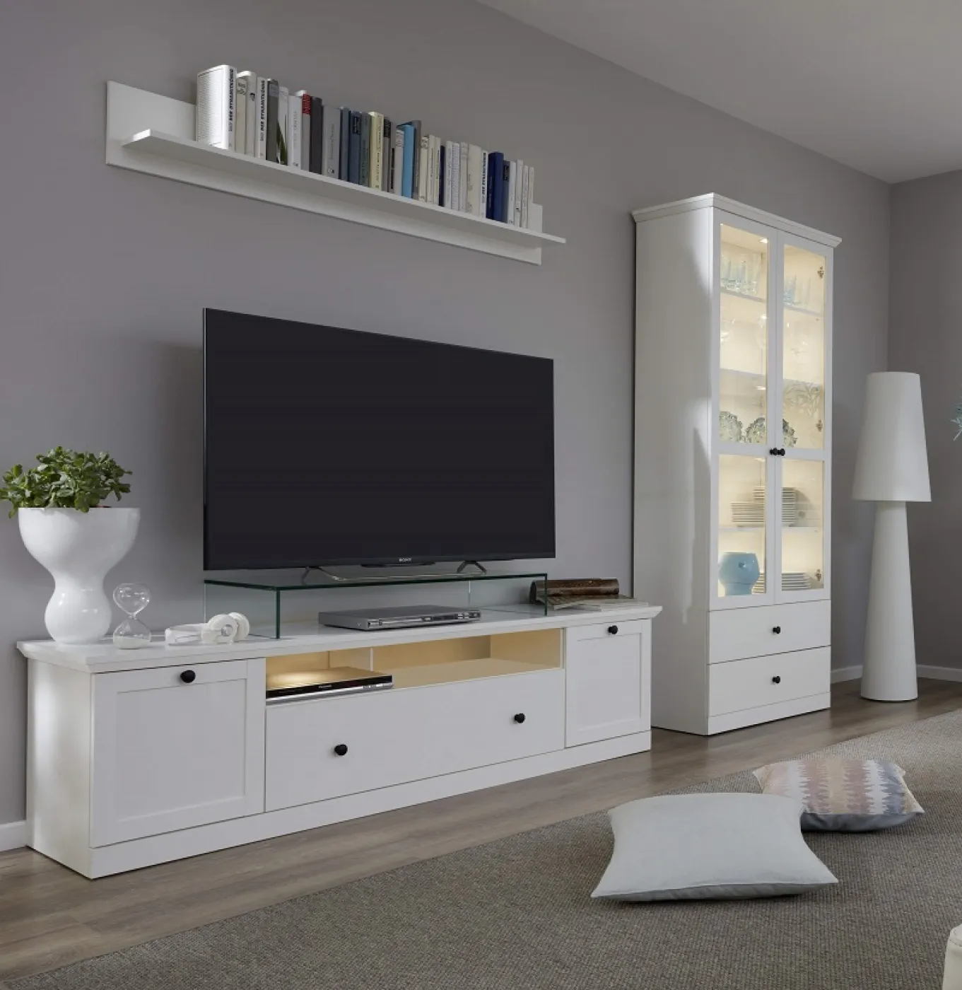 Lowboard TV-Unterteil Baxter | Landhausstil | weiß | LED Beleuchtung