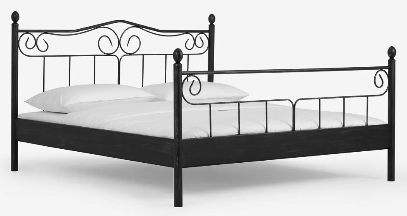 Metallbett Iris | schwarz / silber gewischt | 200x200 | mit Fußteil