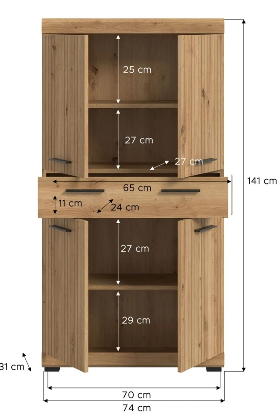 Midischrank breit Scout | mit Schubkasten | Artisan Eiche