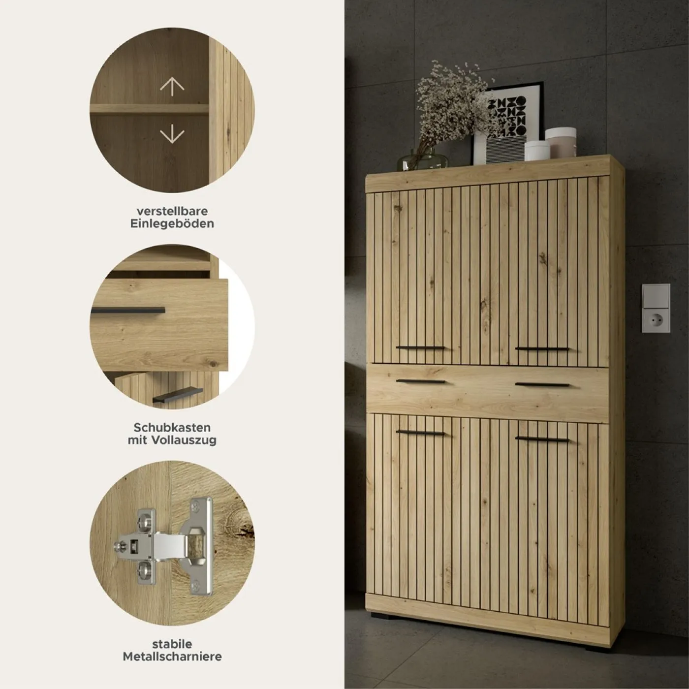 Midischrank breit Scout | mit Schubkasten | Artisan Eiche