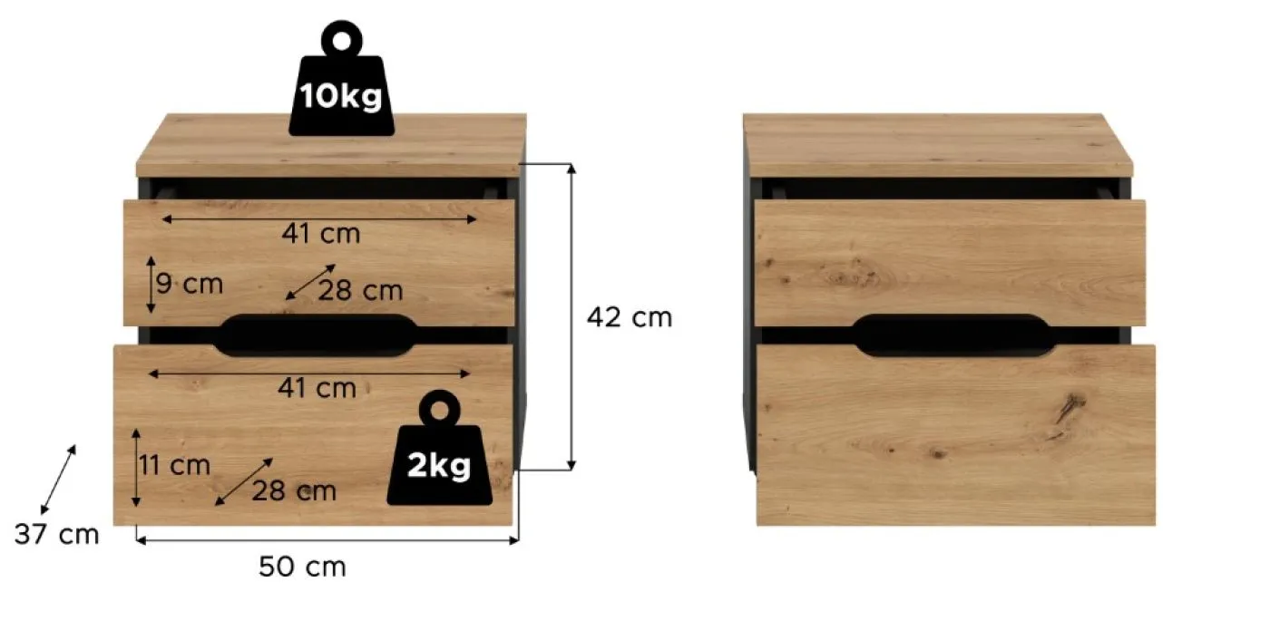 Nachttisch Set Canu | 2 teilig | Artisan / Basalt grau
