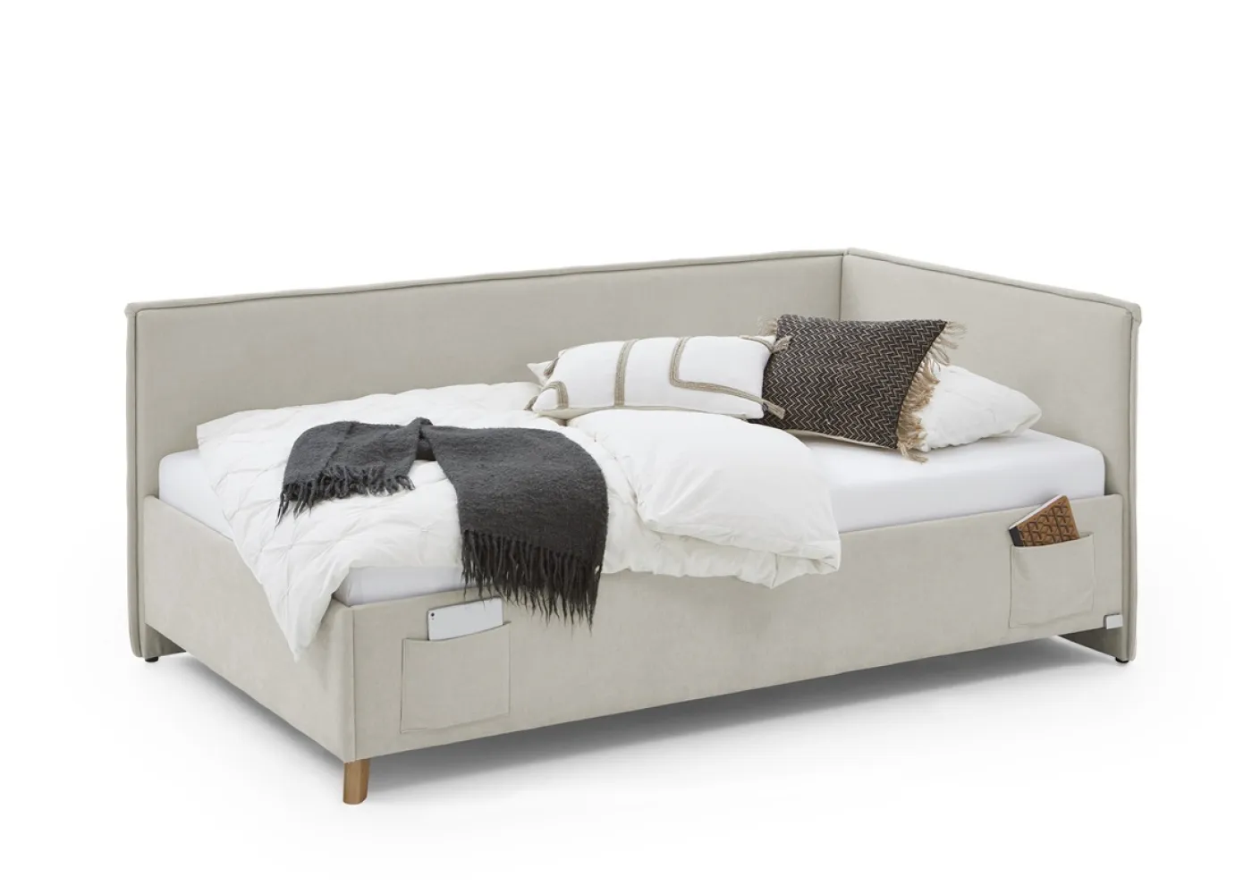 Polsterbett Fun | beige | 90 x 200 cm | mit Rückenteil | mit Bettkasten | ohne Matratze