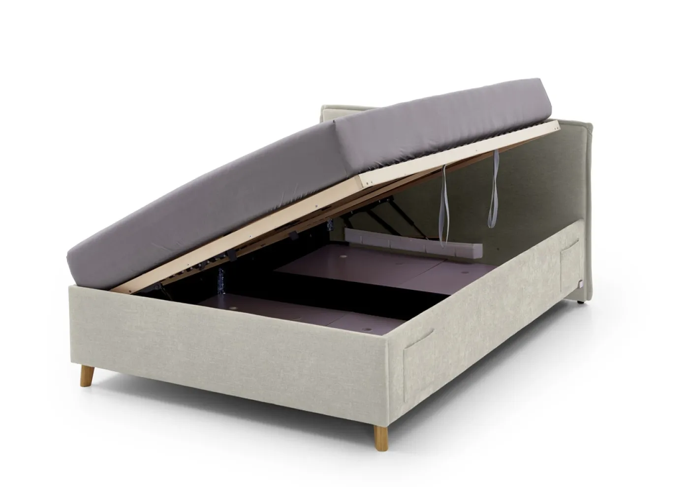Polsterbett Fun | beige | 90 x 200 cm | ohne Rückenteil | mit Bettkasten & mit Matratze