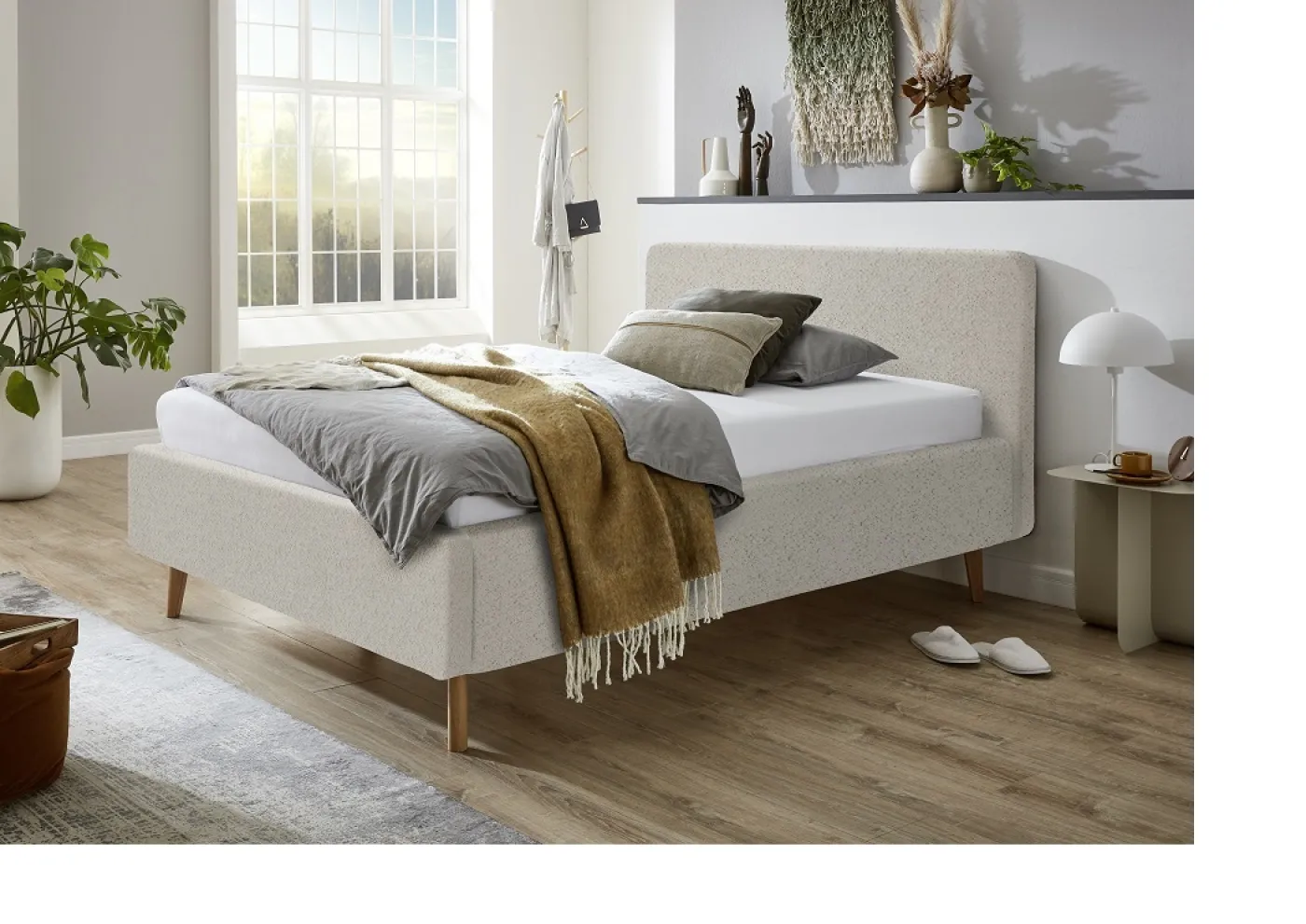 Polsterbett Mattis | beige Flausch | 140 x 200 cm | ohne Lattenrost & Bettkasten