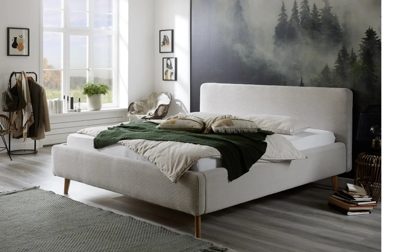 Polsterbett Mattis Cord | beige | 160 x 200 cm | mit Lattenrost & Bettkasten