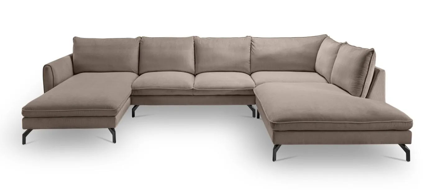Polstersofa Toronto U-Form rechts | 202cm | Webstoff | braun-beige