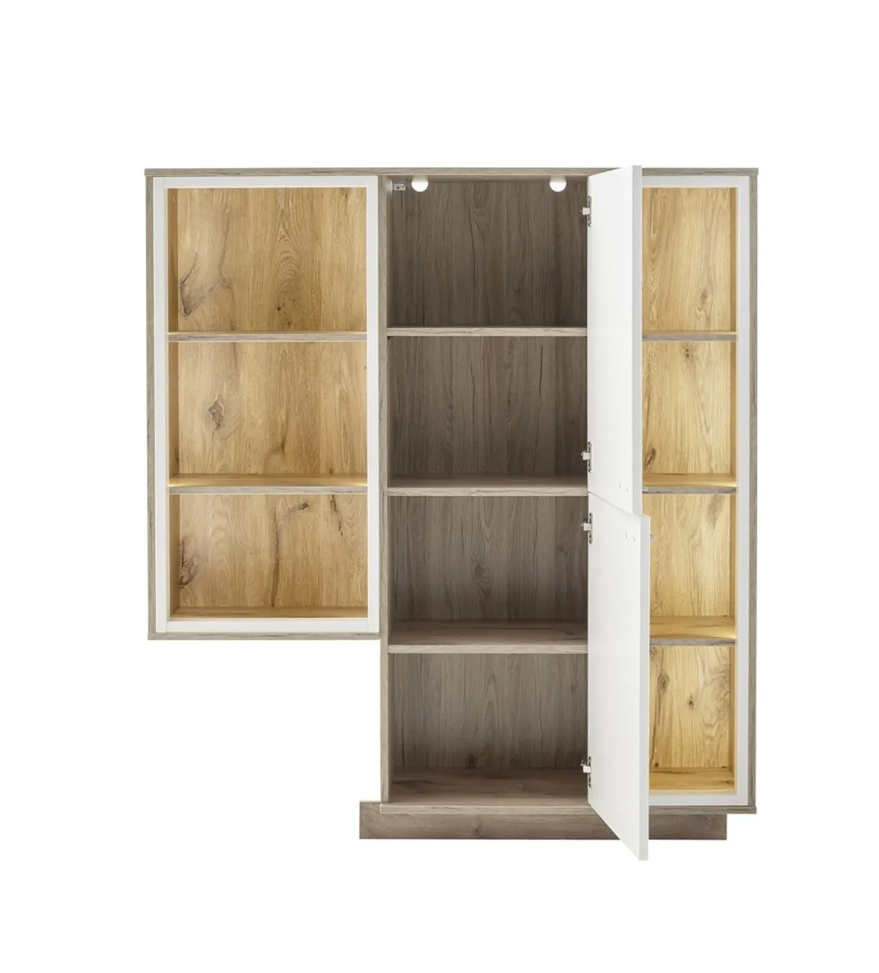 Regalschrank Highboard Santerno | Soft white / Viking Oak | mit Beleuchtung 85 cm