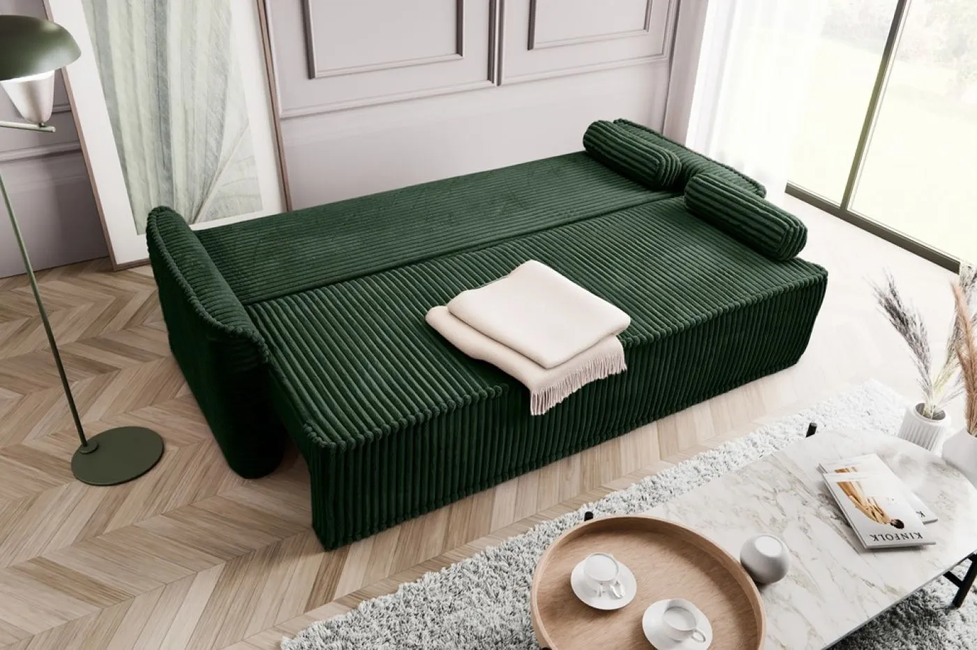Schlafsofa 3-Sitzer Grubs | 225cm | Cord | smaragdgrün