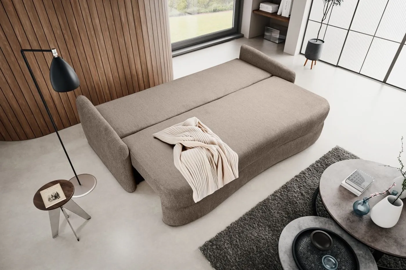 Schlafsofa Diana 3-Sitzer | 231cm | Strukturstoff | beige