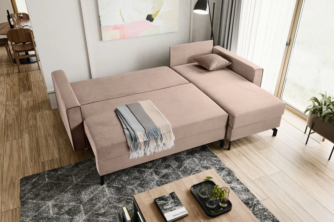 Schlafsofa Marti L-Form rechts | 230cm | Cord | altrosa