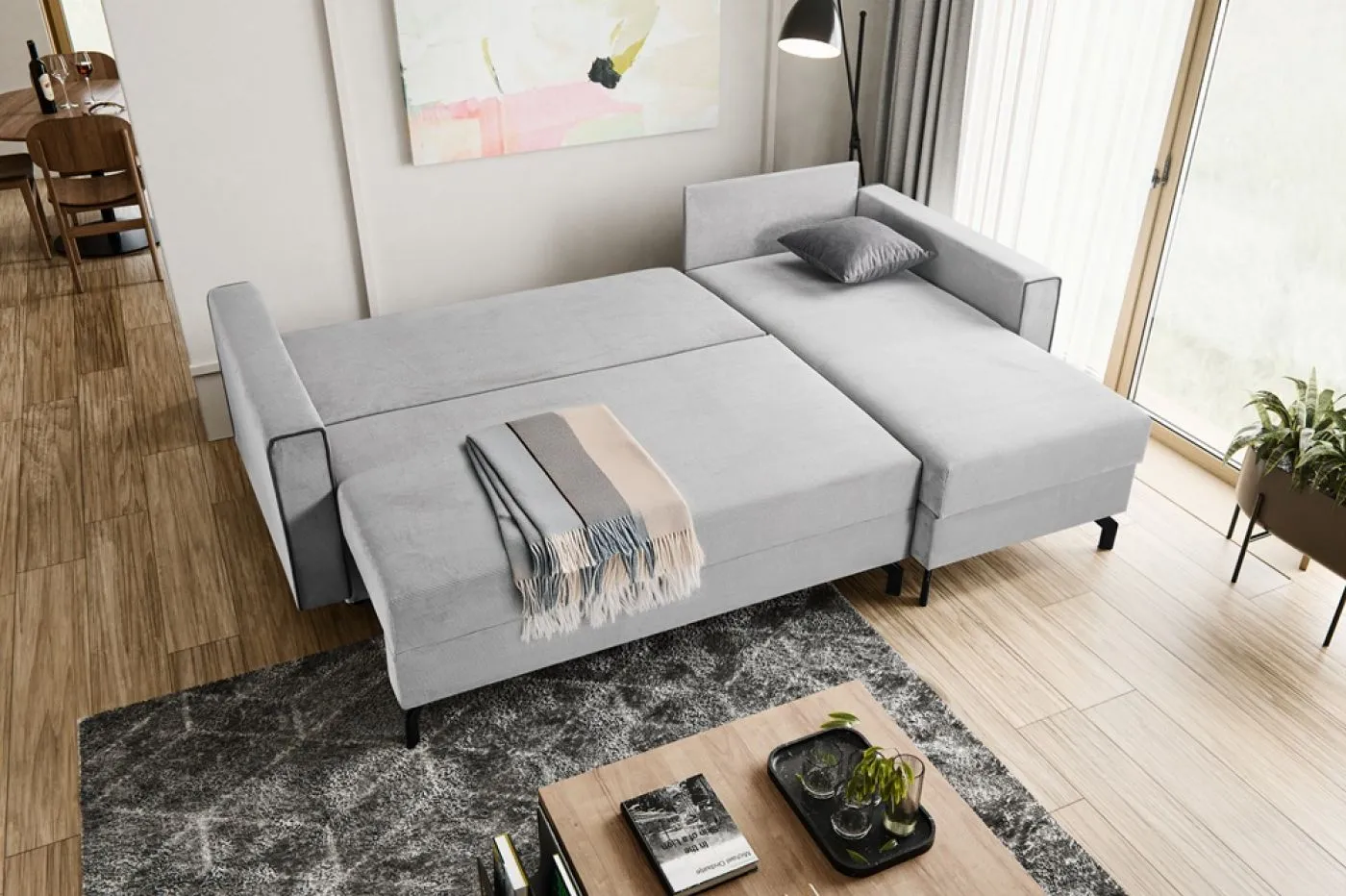 Schlafsofa Marti L-Form rechts | 230cm | Cord | hellgrau