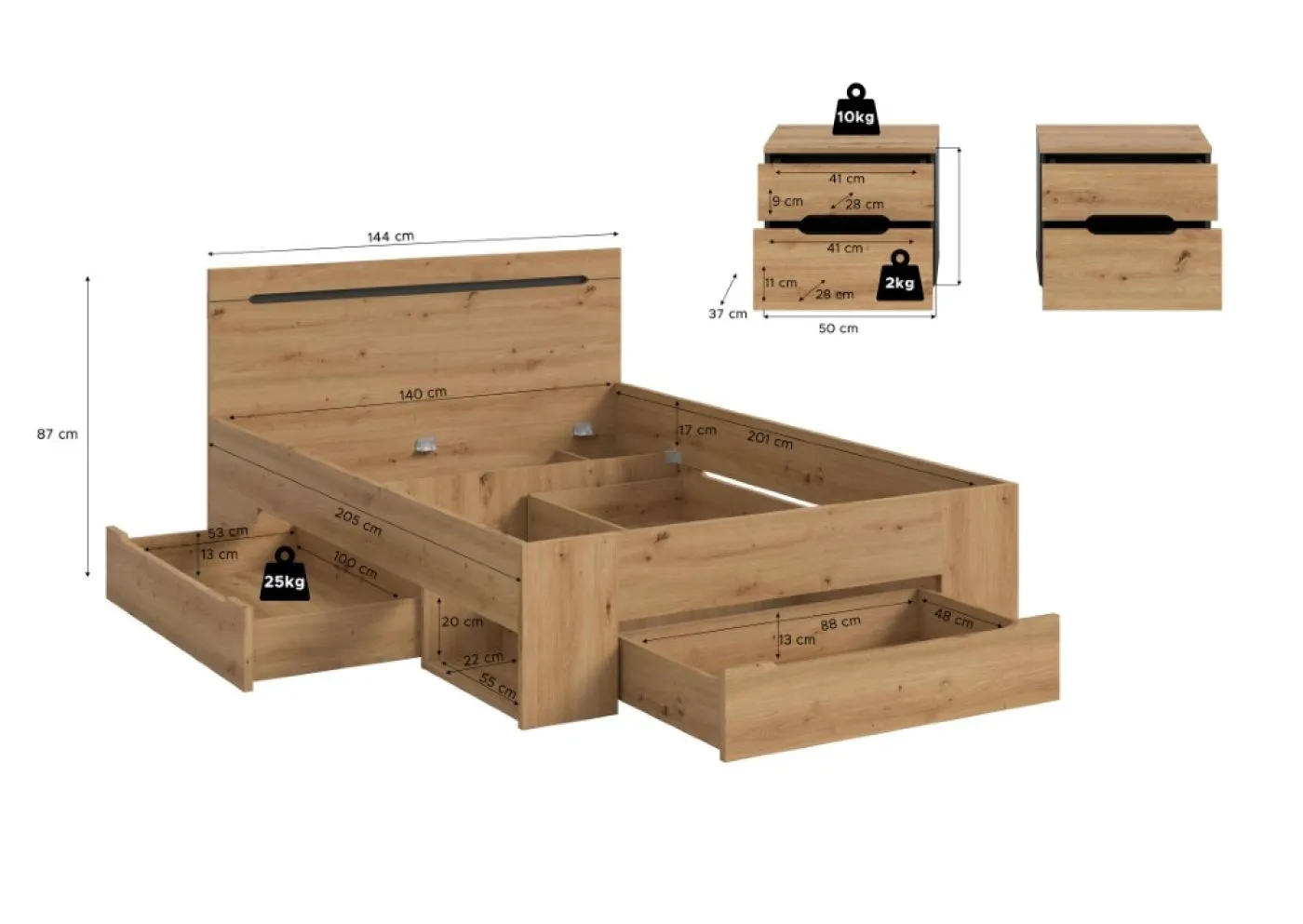 Schlafzimmer-Set Canu | Artisan / Basalt grau | 3-teilig