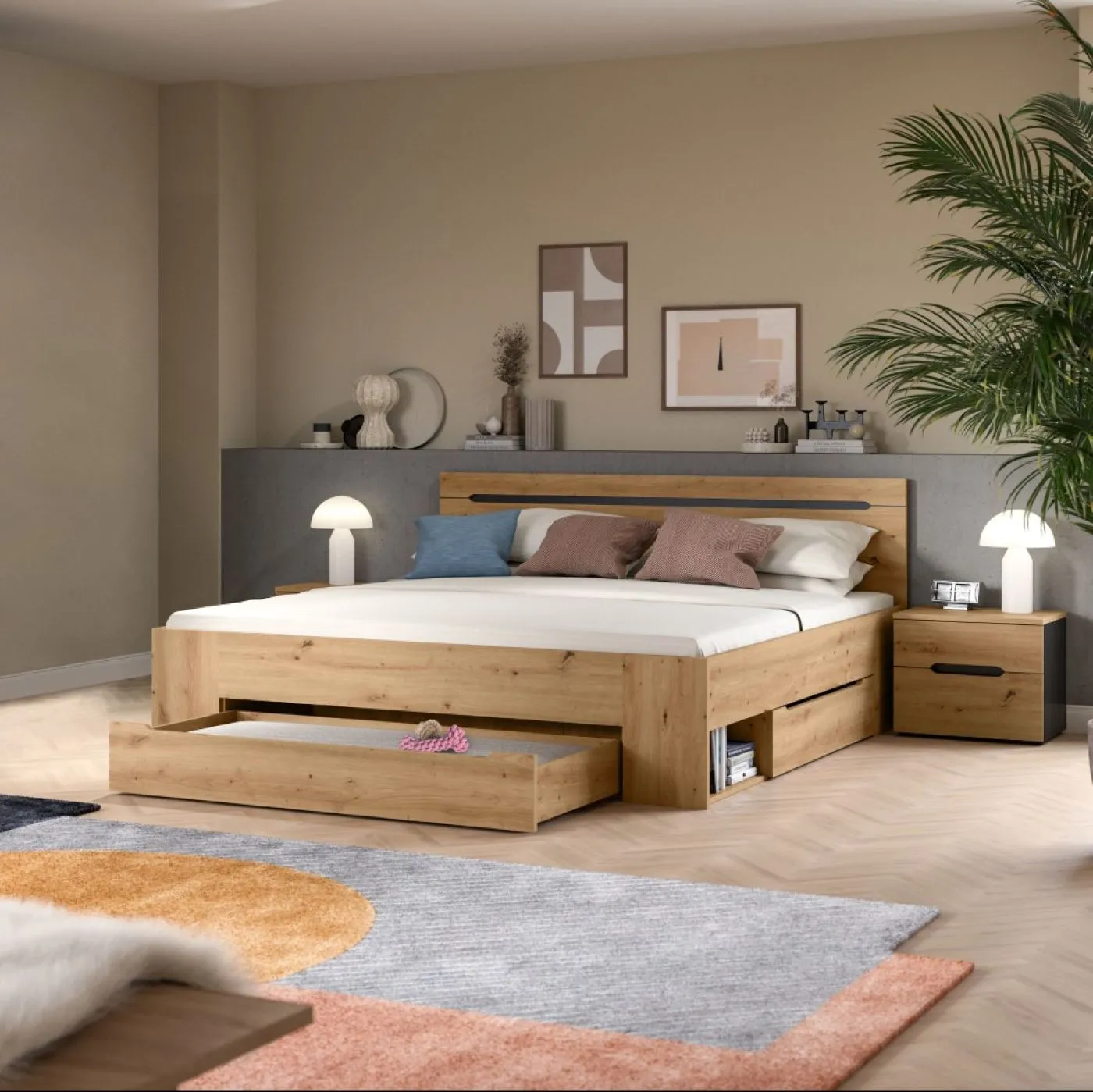 Schlafzimmer-Set Canu (L) | Artisan / Basalt grau | 3-teilig