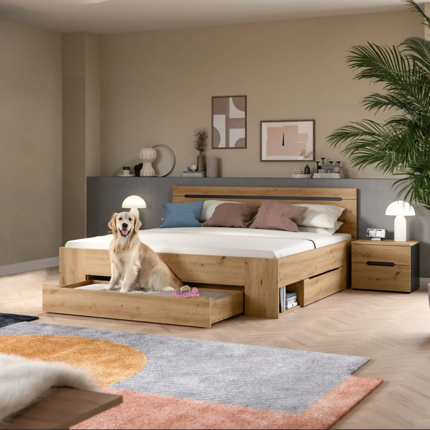 Schlafzimmer-Set Canu (L) | Artisan / Basalt grau | 3-teilig