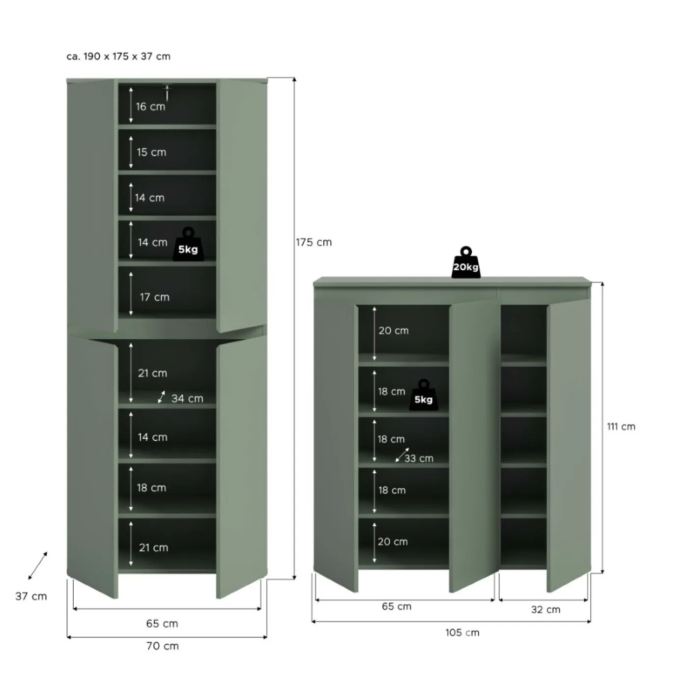 Schrankkombination Scarpa | 2-teilig | Smoke green