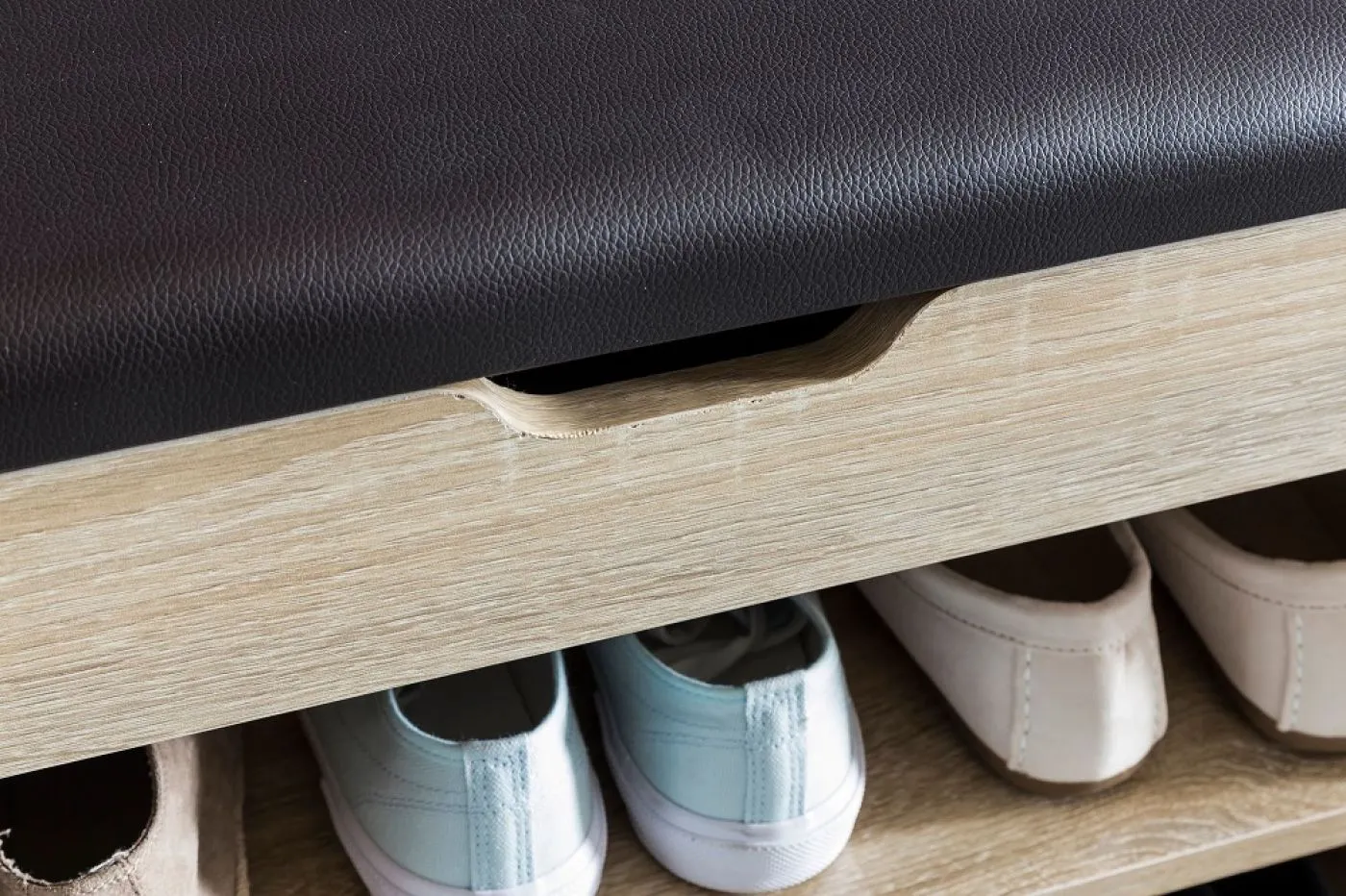 Schuhbank Sofia | mit Klappe | Sonoma / schwarz